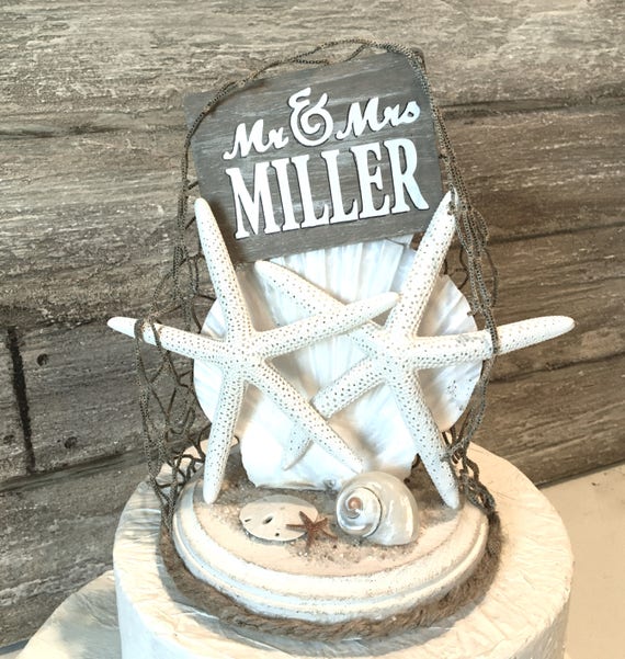 Beach Wedding Cake Topper Starfish Cake Topper Seashell Cake Topper Rustic Beach Wedding Decor Beach Cake Toppers Mr And Mrs Cake Topper