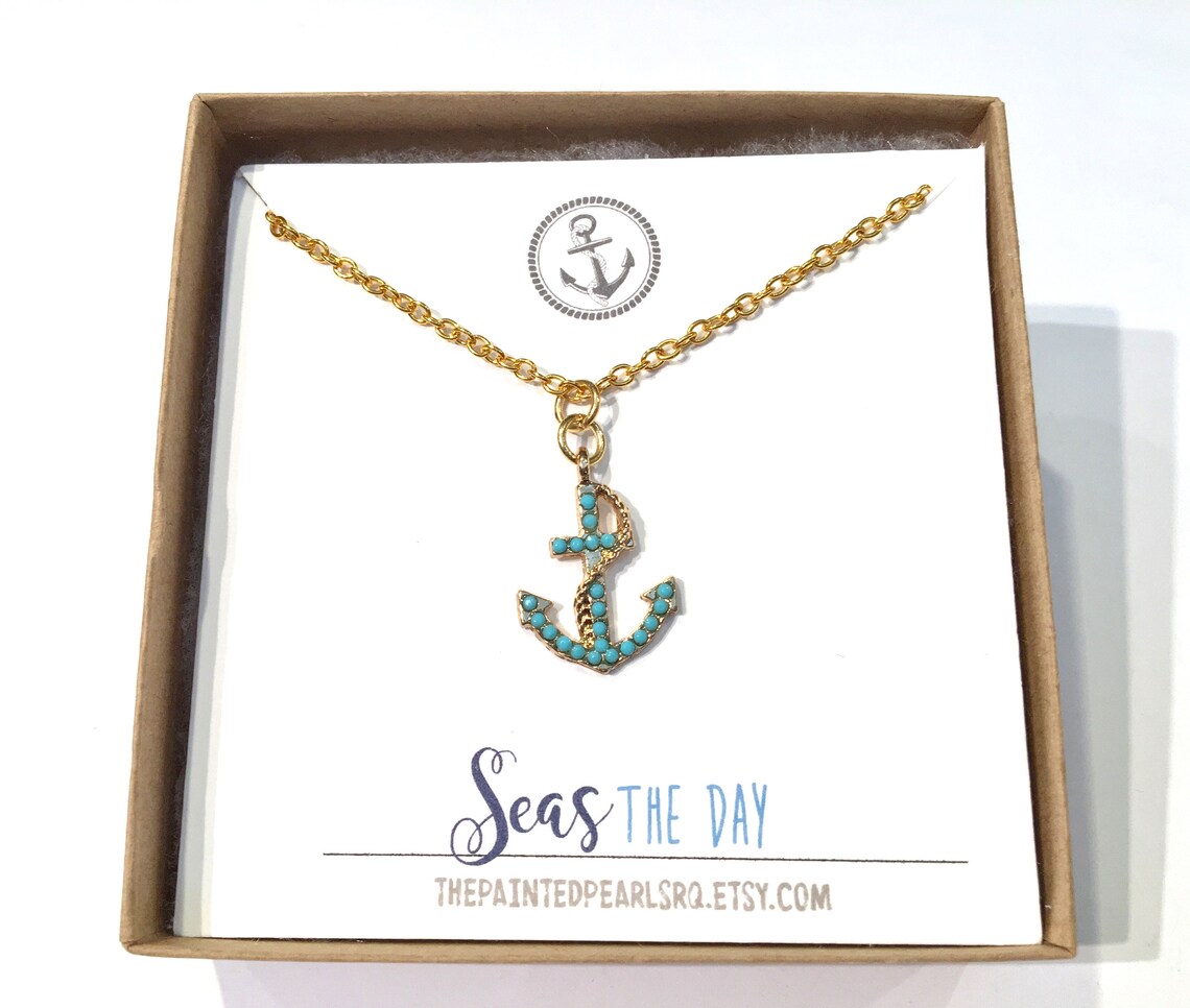 Turquoise Anchor Necklace Women Gold Anchor Jewelry Seas the Etsy