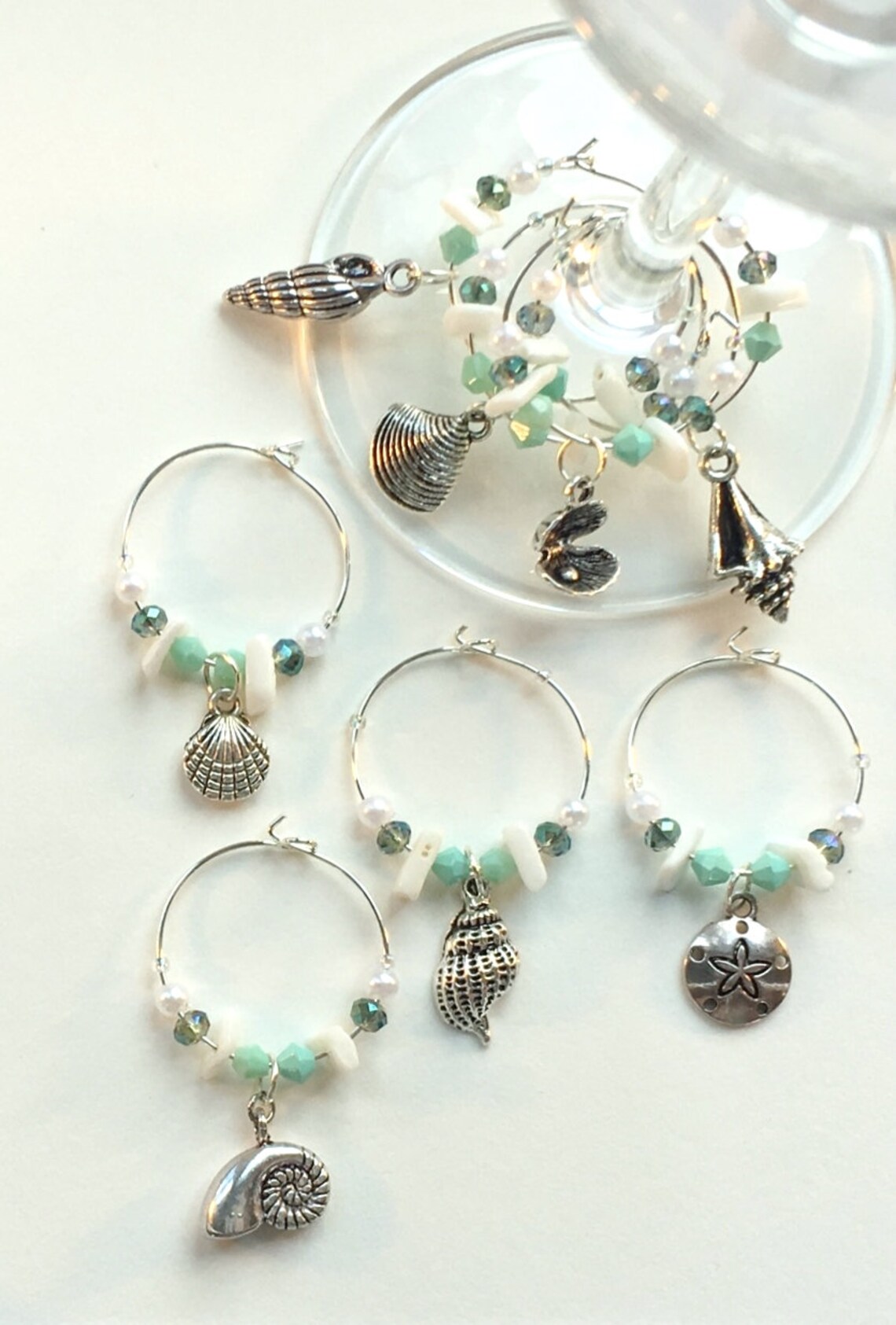 8 Shell Wine Charms Seashell Wine Glass Charms Tropical / Etsy