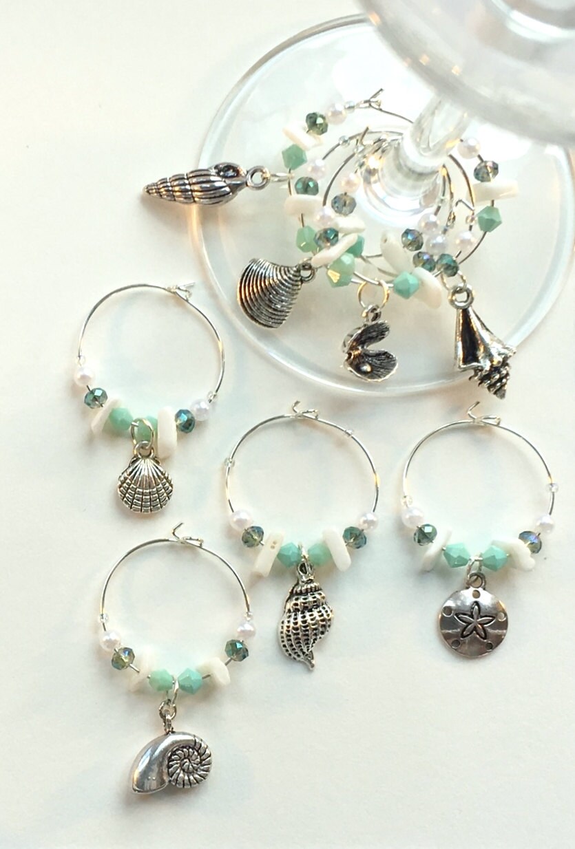8 Shell Wine Charms Seashell Wine Glass Charms Tropical / Etsy