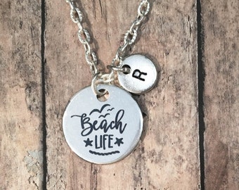 Beach Life Necklace, Beach Necklace Women, Beach Lover Gift, Beach Gift, Beach Jewelry for Women, Personalized Necklace, Initial Necklace