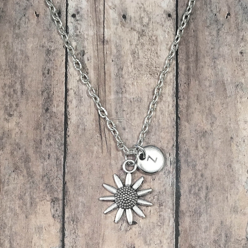Silver Daisy Necklace Daisy Jewelry Daisy Initial Necklace Etsy