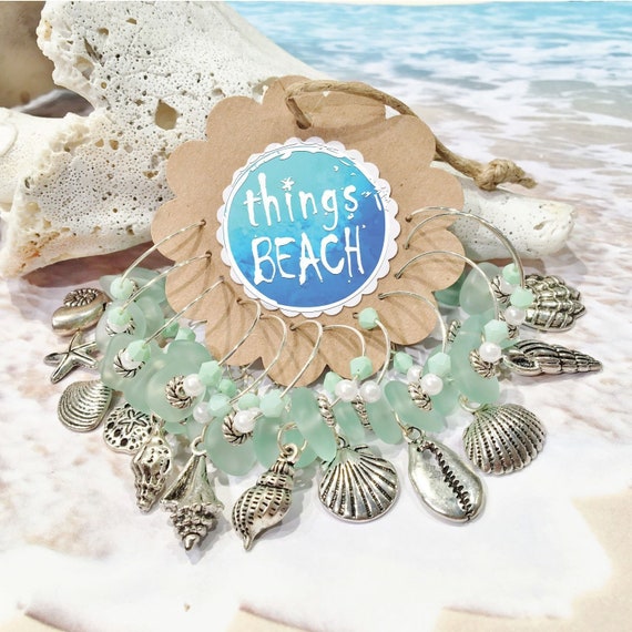 12 Seashell Wine Charms Beach Wine Charms Tropical Gifts Beach Etsy