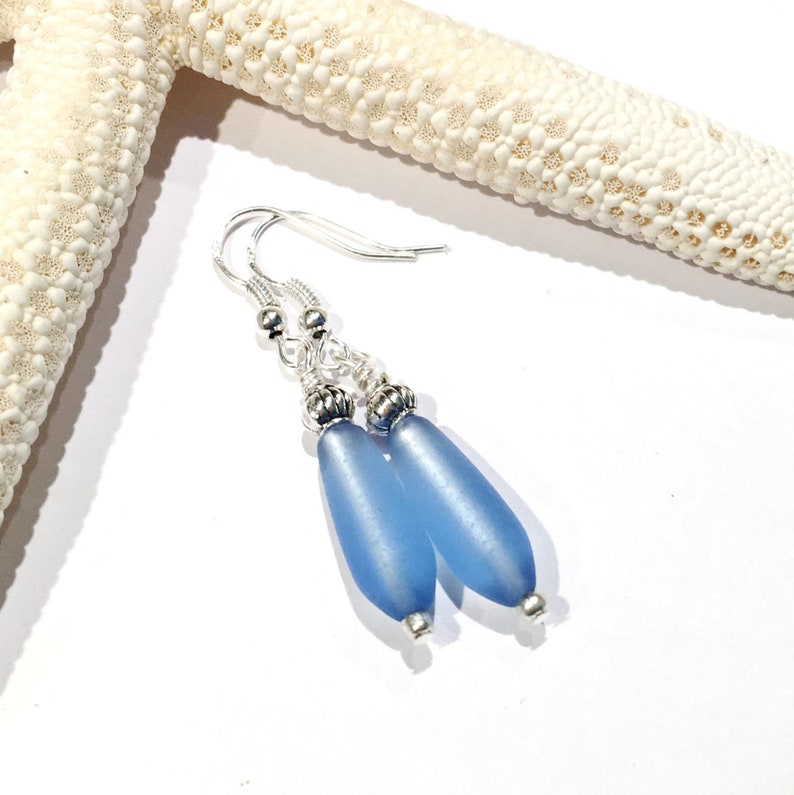 Blue Sea Glass Earrings, Beach Jewelry, Ocean Jewelry, Sea Glass Jewelry, Beach Glass Jewelry, Ocean Earrings, Sea Glass Earrings image 1