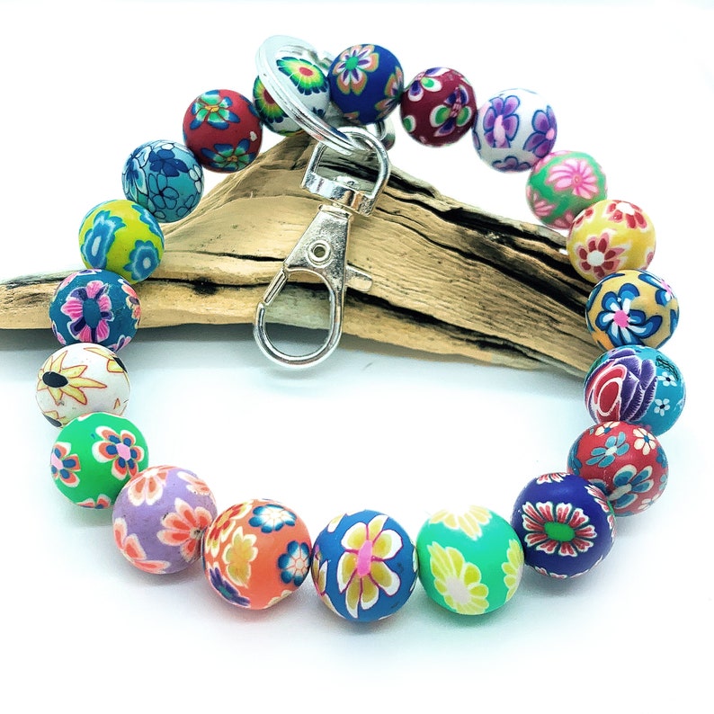 Beaded Wristlet Keychain Stretchy Keychain Bracelet Initial Etsy
