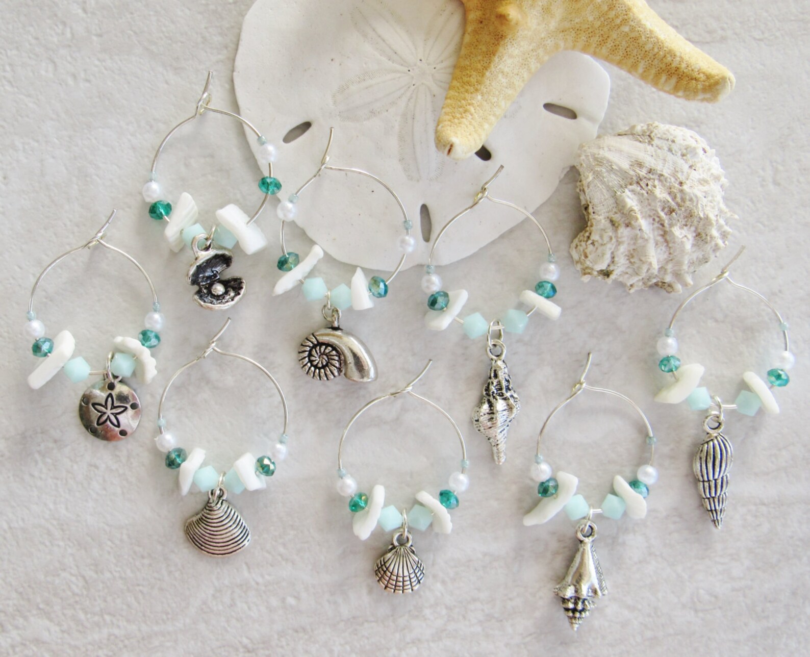 8 Shell Wine Charms Seashell Wine Glass Charms Tropical / Etsy
