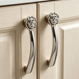 Titanium Silver Rose Pull, Creative Brass Drawer Knob, Cabinet Handle for Wardrobe