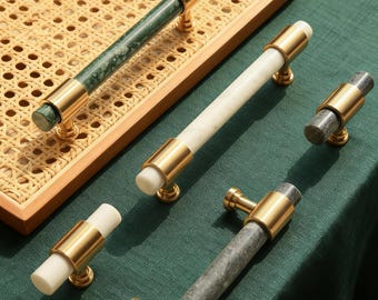 Uchwyt meblowy z naturalnego marmuru i mosiądzu: luksusowy uchwyt do szuflady w szafie w stylu amerykańskim