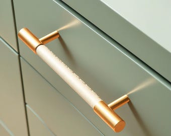Leder Schubladengriffe, Messing Knäufe, echt Leder Pull