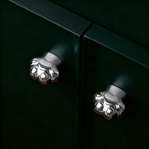 Silver Cat Pow Knob, Brass Dresser Handle, Nursery Closet Knobs