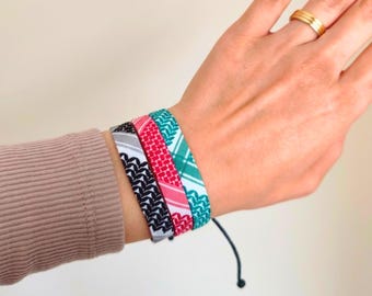 Palestinian Keffiyeh Braided Bracelet: Adjustable Unisex Jewelry( Palestine فلسطين