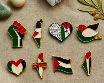 Palestine Pins, Hard Enamel Designs 2.5–3.5 cm With Gold-Tone Edges