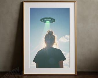UFO Abduction Sci-Fi Art Print – Retro Space Poster (Digital Download)