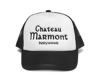 Chateau Marmont Trucker Hat Schwarz und Weiß mit Schwarzer Stickerei