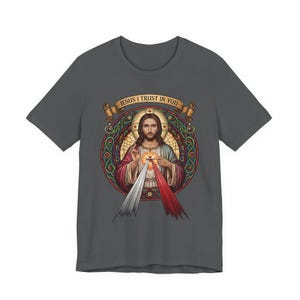 Jesus, ich vertraue auf dich, katholische christliche Kleidung, Unisex, Bella Canvas 3001 Baumwolle Bild 3