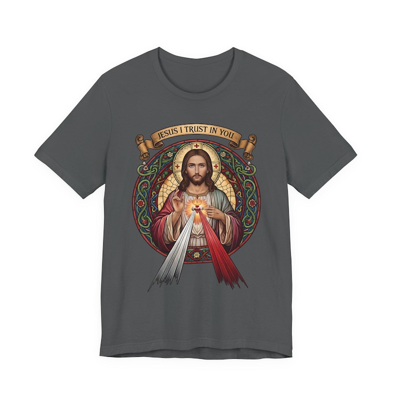 Jesus, ich vertraue auf dich, katholische christliche Kleidung, Unisex, Bella Canvas 3001 Baumwolle Bild 3