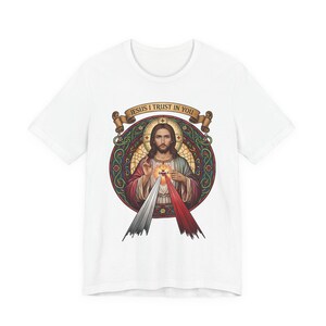 Jesus, ich vertraue auf dich, katholische christliche Kleidung, Unisex, Bella Canvas 3001 Baumwolle Bild 8