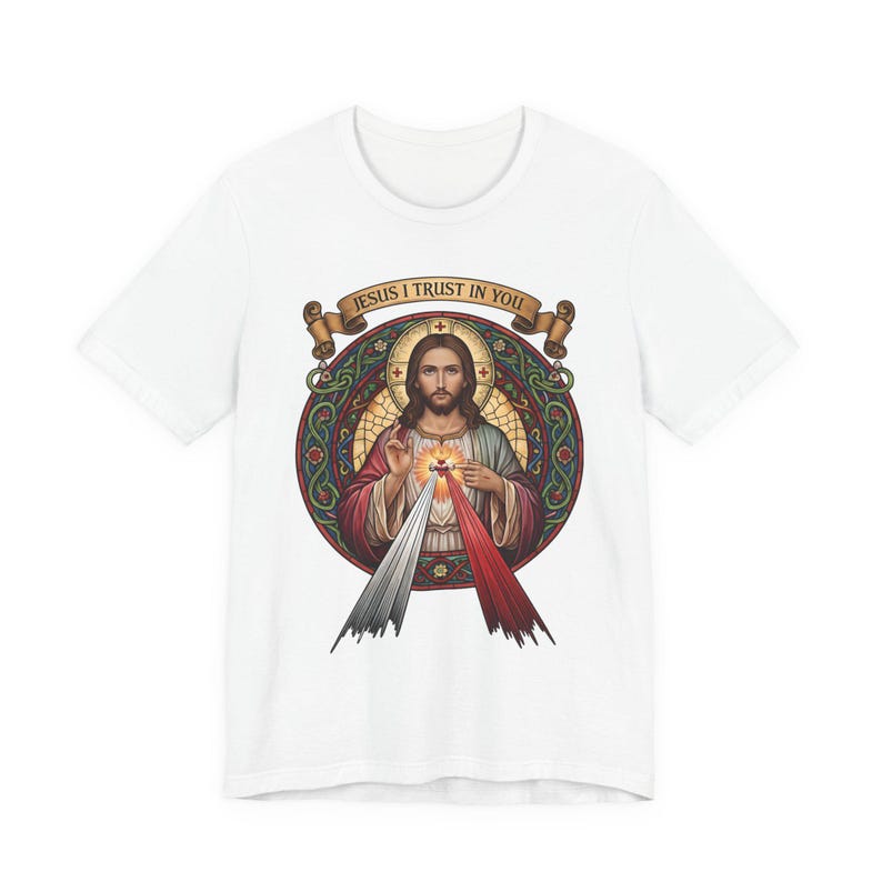 Jesus, ich vertraue auf dich, katholische christliche Kleidung, Unisex, Bella Canvas 3001 Baumwolle Bild 8