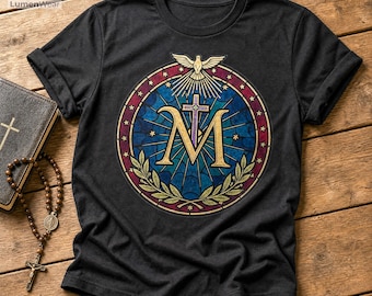 Totus Tuus Virgin Mary T-Shirt | Blessed Mother Stained Glass Tee, Marian Monogram Art, Catholic Gift for Her, Religious Vintage Graphic