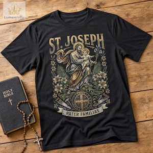St. Joseph Pater Familias Shirt, Catholic Worker Tee, Bella Canvas 3001, weiche Baumwolle, Unisex, religiöse Kleidung, Grafik des Heiligen Josef, Beschützers