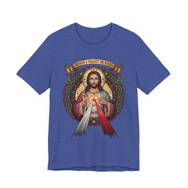 Jesus, ich vertraue auf dich, katholische christliche Kleidung, Unisex, Bella Canvas 3001 Baumwolle Bild 9