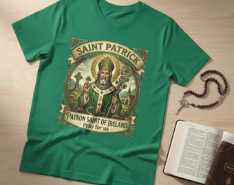 Saint Patrick Day T-Shirt | Patron Saint of Ireland Catholic Tee, St Patrick Pray For Us, Celtic Cross Shamrocks Shirt, Religious Irish Gift