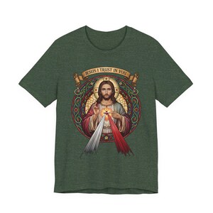 Jesus, ich vertraue auf dich, katholische christliche Kleidung, Unisex, Bella Canvas 3001 Baumwolle Bild 11