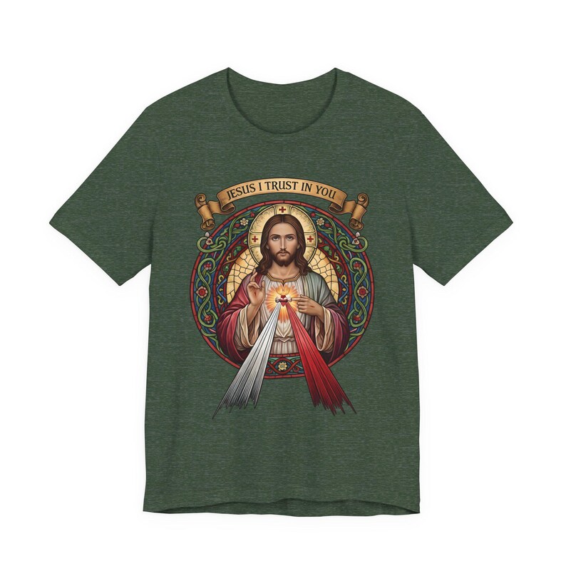 Jesus, ich vertraue auf dich, katholische christliche Kleidung, Unisex, Bella Canvas 3001 Baumwolle Bild 11