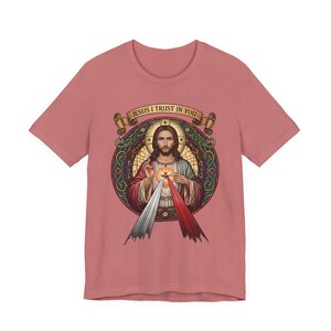 Jesus, ich vertraue auf dich, katholische christliche Kleidung, Unisex, Bella Canvas 3001 Baumwolle Bild 12