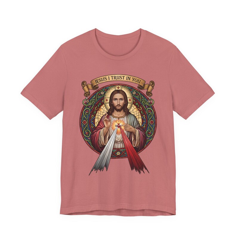 Jesus, ich vertraue auf dich, katholische christliche Kleidung, Unisex, Bella Canvas 3001 Baumwolle Bild 12