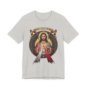 Jesus, ich vertraue auf dich, katholische christliche Kleidung, Unisex, Bella Canvas 3001 Baumwolle Bild 6