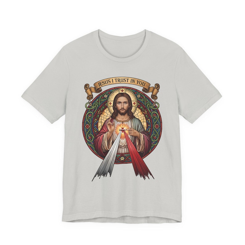 Jesus, ich vertraue auf dich, katholische christliche Kleidung, Unisex, Bella Canvas 3001 Baumwolle Bild 6