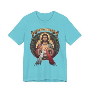 Jesus, ich vertraue auf dich, katholische christliche Kleidung, Unisex, Bella Canvas 3001 Baumwolle Bild 10