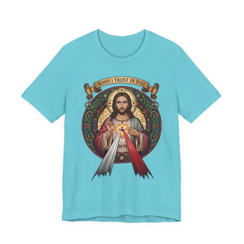 Jesus, ich vertraue auf dich, katholische christliche Kleidung, Unisex, Bella Canvas 3001 Baumwolle Bild 10