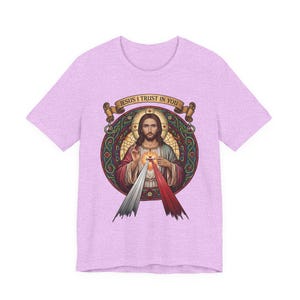 Jesus, ich vertraue auf dich, katholische christliche Kleidung, Unisex, Bella Canvas 3001 Baumwolle Bild 15