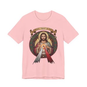 Jesus, ich vertraue auf dich, katholische christliche Kleidung, Unisex, Bella Canvas 3001 Baumwolle Bild 14