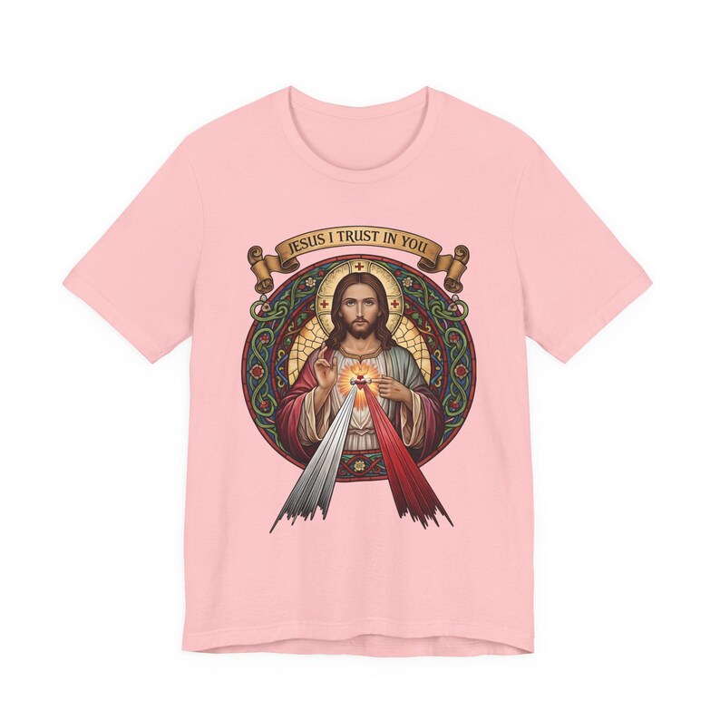 Jesus, ich vertraue auf dich, katholische christliche Kleidung, Unisex, Bella Canvas 3001 Baumwolle Bild 14
