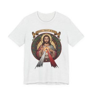 Jesus, ich vertraue auf dich, katholische christliche Kleidung, Unisex, Bella Canvas 3001 Baumwolle Bild 7