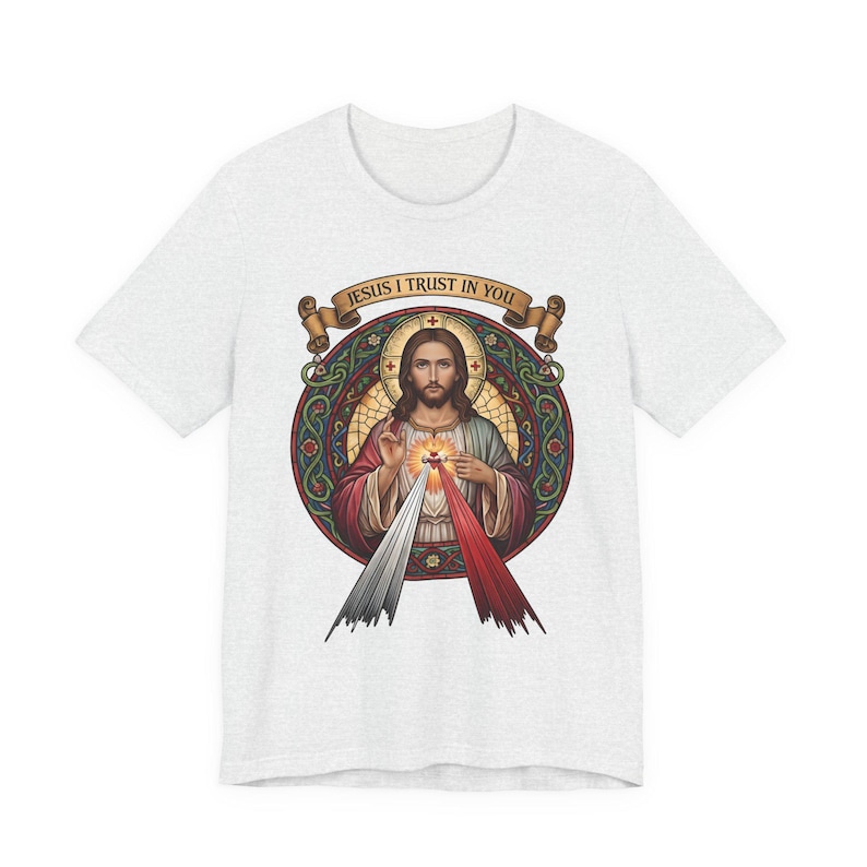 Jesus, ich vertraue auf dich, katholische christliche Kleidung, Unisex, Bella Canvas 3001 Baumwolle Bild 7