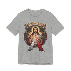 Jesus, ich vertraue auf dich, katholische christliche Kleidung, Unisex, Bella Canvas 3001 Baumwolle Bild 5