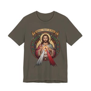 Jesus, ich vertraue auf dich, katholische christliche Kleidung, Unisex, Bella Canvas 3001 Baumwolle Bild 4