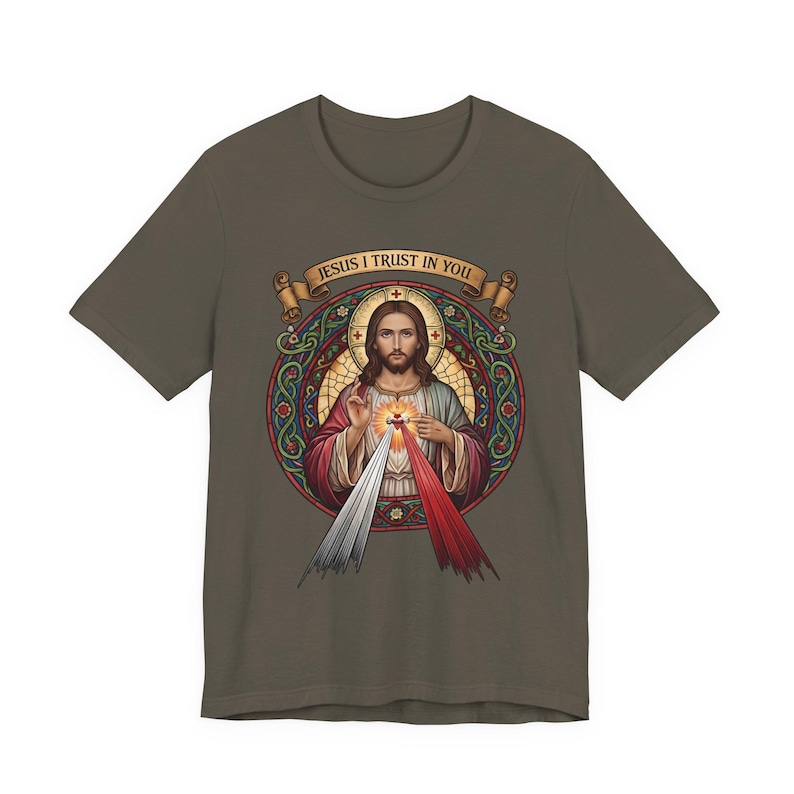 Jesus, ich vertraue auf dich, katholische christliche Kleidung, Unisex, Bella Canvas 3001 Baumwolle Bild 4
