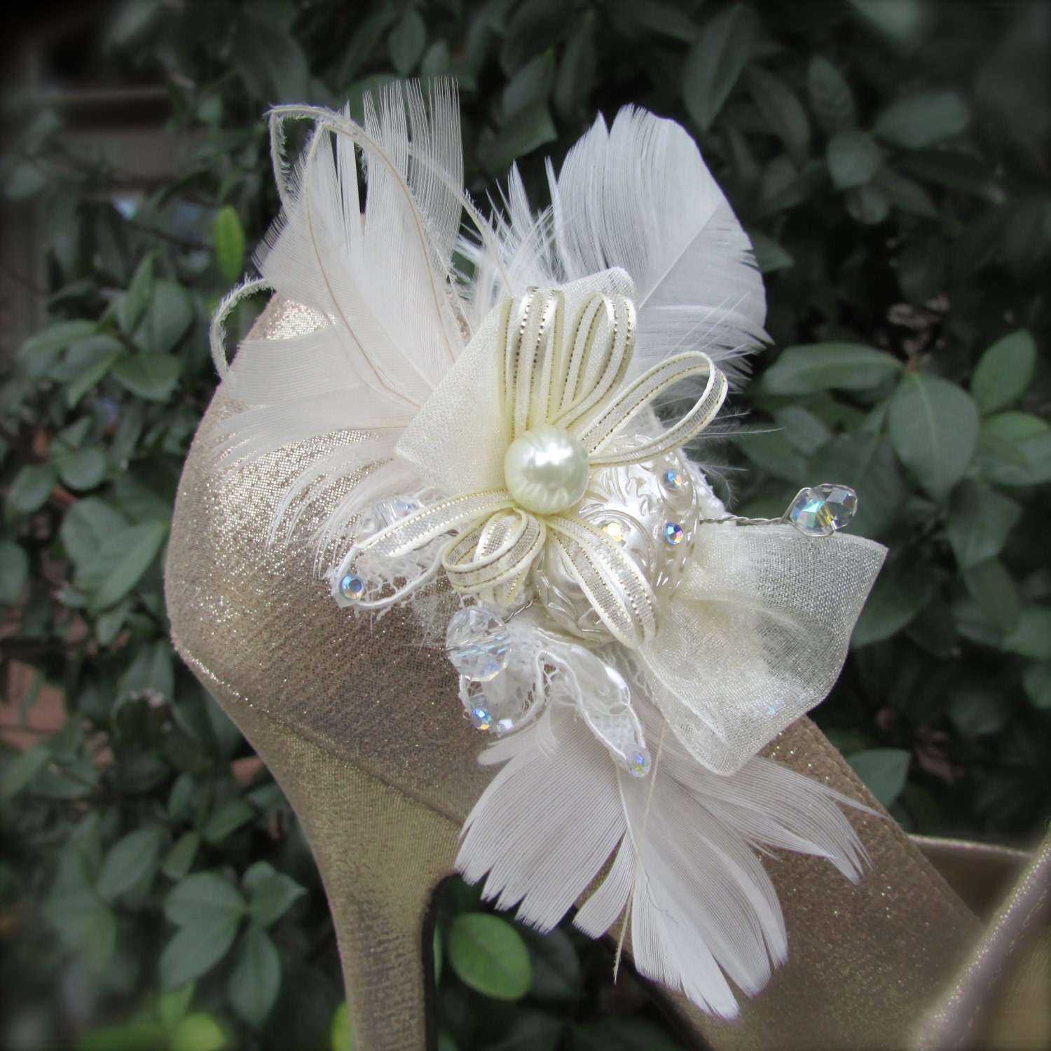 Bridal Shoe Clips Ivory Feathers Etsy