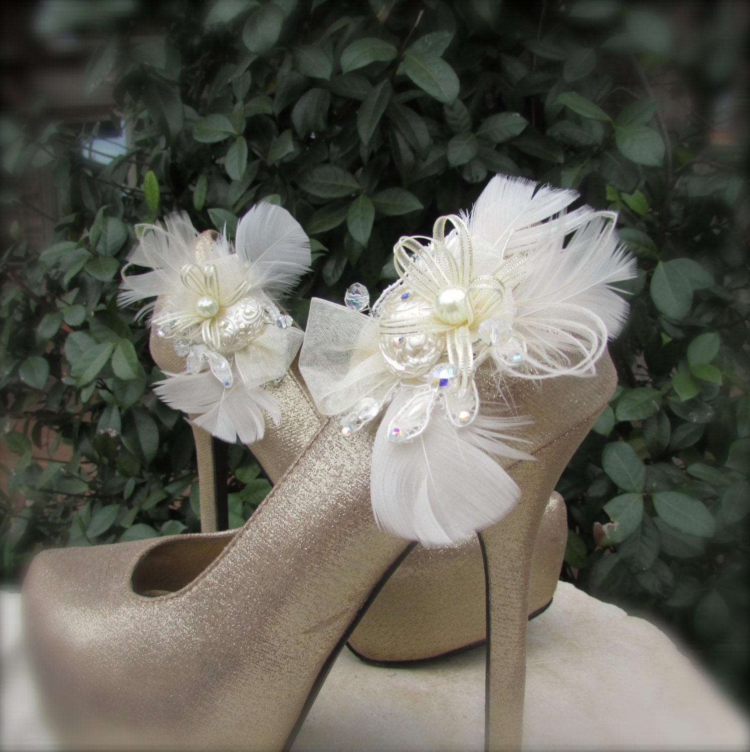 Bridal Shoe Clips Ivory Feathers Etsy