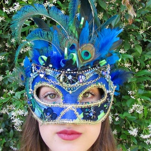 Peacock blue Masquerade Collectible Mask image 1