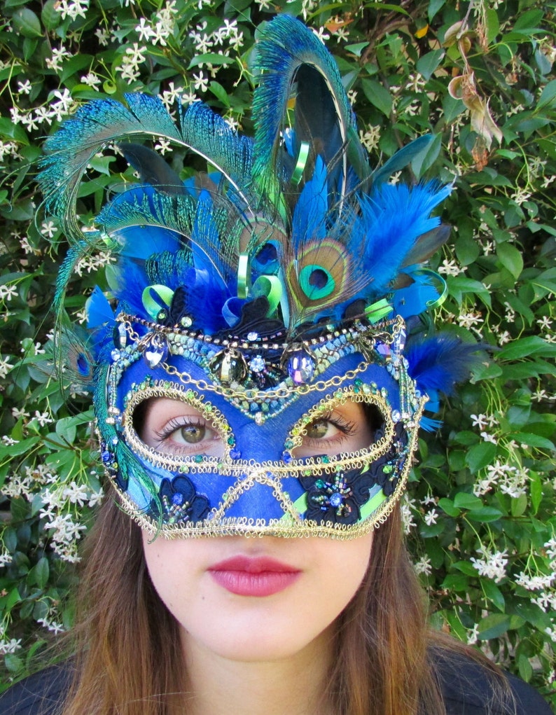 Peacock blue Masquerade Collectible Mask image 1