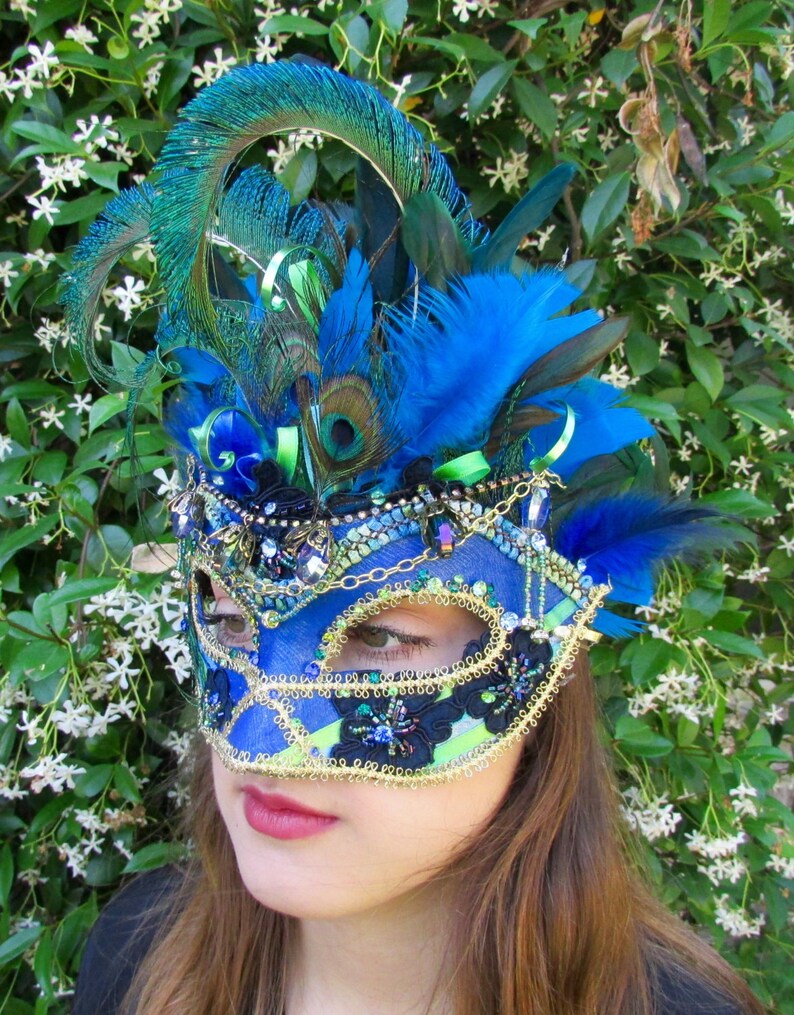 Peacock blue Masquerade Collectible Mask image 3