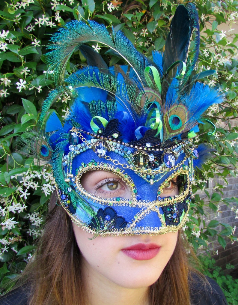 Peacock blue Masquerade Collectible Mask image 2
