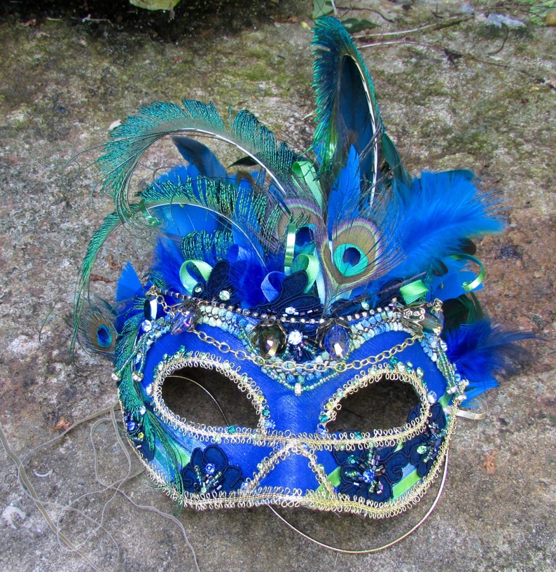 Peacock blue Masquerade Collectible Mask image 4