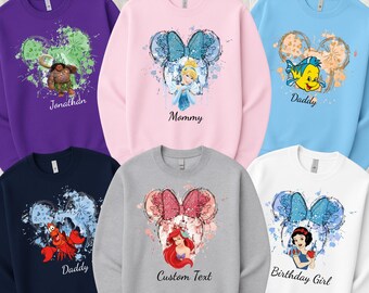 Sudadera personalizada con personajes Disney 2026, Sudadera a juego para viaje familiar Disney, Sudadera personalizada de Mickey y Minnie, Princesas Disney